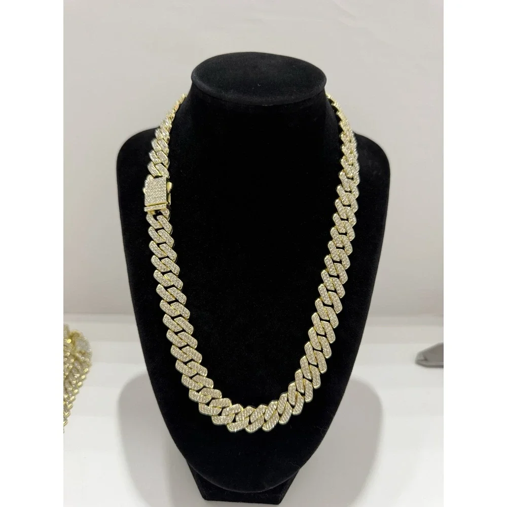iced out cuban chain crystal vvscz gold over stainless 20inch 14mm water resist